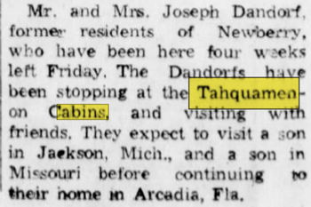 Tahquamenon Cabins - Sep 9 1961 Article (newer photo)